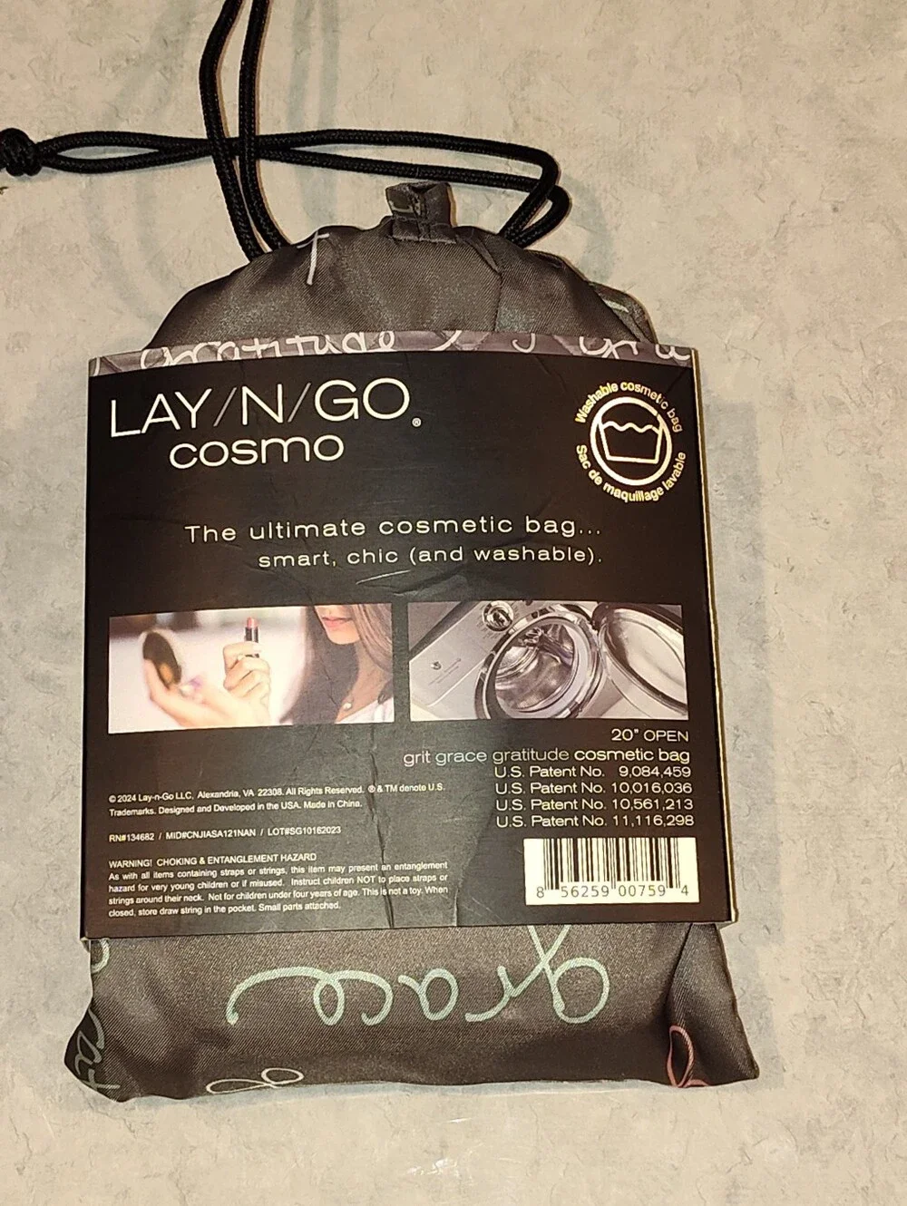 NWT LAY-N-GO COSMO DRAWSTRING TRAVEL COSMETICS BAG OPENS FLAT, a3